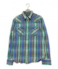 RRL (ダブルアールエル) チェックネルシャツ グリーン×ネイビー サイズ:L