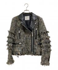 sacai (サカイ) ツイードライダースジャケット グリーン サイズ:1