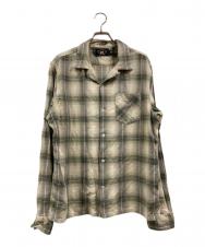 RRL (ダブルアールエル) レーヨン混オープンカラーチェックシャツ グリーン×ホワイト サイズ:M