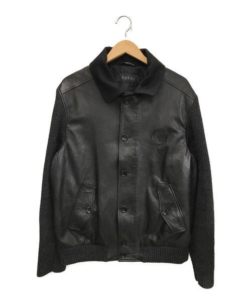 GUCCI（グッチ）GUCCI (グッチ) レザー切替ジャケット ブラック サイズ:54の古着・服飾アイテム