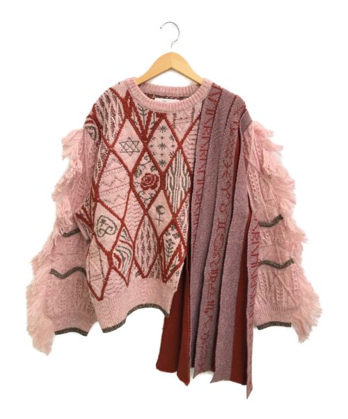 rurumu:（ルルムウ）rurumu: (ルルムウ) mix motif pleats knit PO ピンク×パープル サイズ:Freeの古着・服飾アイテム