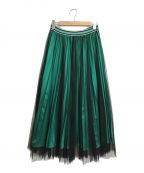 AULA AILAアウラアイラ）の古着「レイヤードプリーツスカート」｜グリーン×ブラック