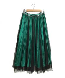 AULA AILA（アウラアイラ）の古着「レイヤードプリーツスカート」｜グリーン×ブラック