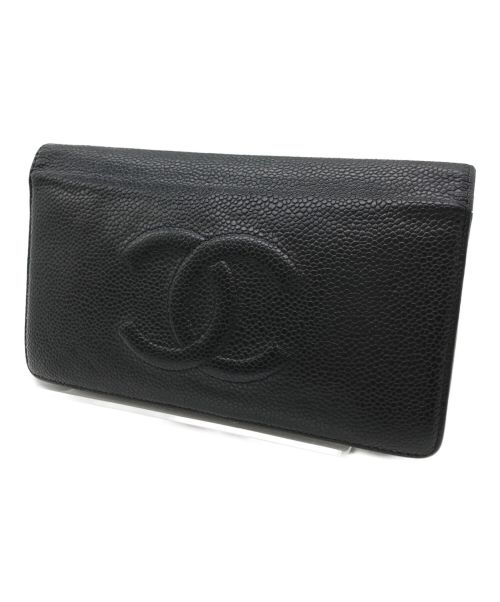 CHANEL（シャネル）CHANEL (シャネル) キャビアスキンココマーク2つ折り財布 ブラックの古着・服飾アイテム