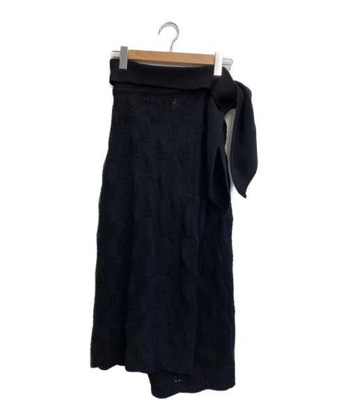 TAN（タン）TAN (タン) ニットラップスカート ブラック サイズ:Fの古着・服飾アイテム