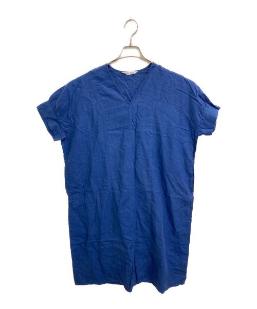 homspun（ホームスパン）homspun (ホームスパン) リネンバイオ Vネックワンピース ブルー サイズ:Sの古着・服飾アイテム