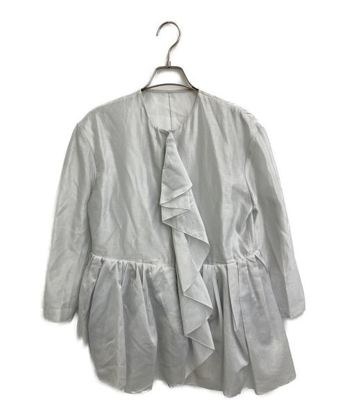 DRAWER（ドゥロワー）DRAWER (ドゥロワー) コットンシルクノーカラーフリルジャケット ライトグレー サイズ:38の古着・服飾アイテム