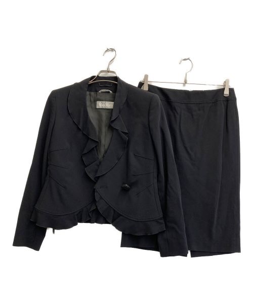 MaxMara（マックスマーラ）MaxMara (マックスマーラ) フリルカラージャケットセットアップ ブラック サイズ:SIZE 40の古着・服飾アイテム