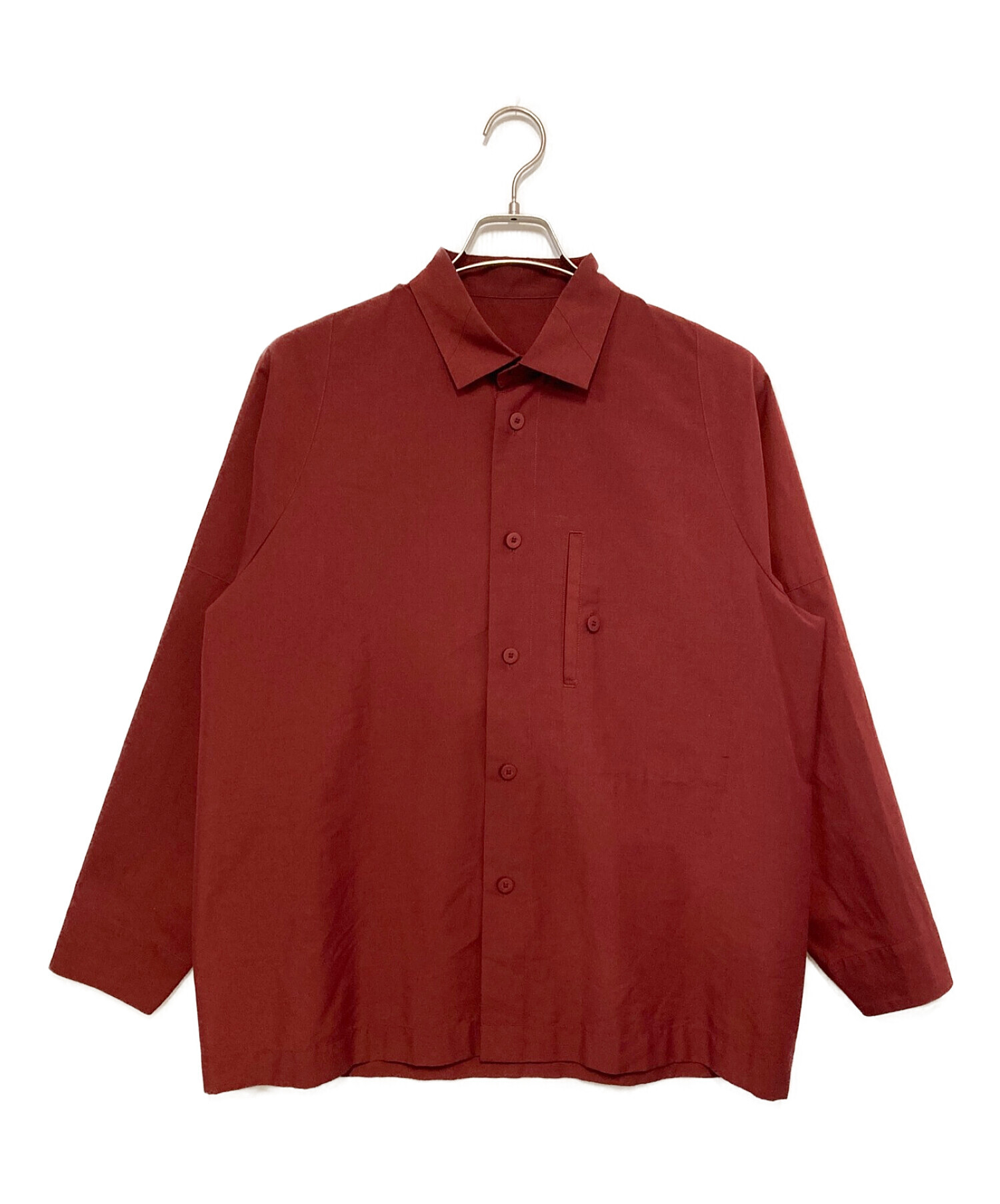 ISSEY MIYAKE (イッセイミヤケ) ポリコットンオーバーサイズシャツ レッド サイズ:２