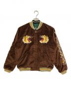 TAILOR TOYOテーラー東洋）の古着「Mid 1950s Style Velveteen Souvenir Jacket “ROARING TIGER” × “WHITE EAGLE”」｜グリーン×ブラウン