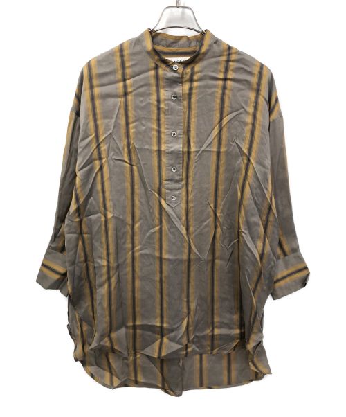 SACRA（サクラ）SACRA (サクラ) シルク混ストライプシャツワンピース グレー サイズ:Mの古着・服飾アイテム