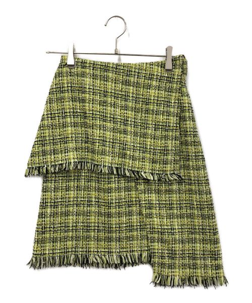 LE CIEL BLEU（ルシェルブルー）LE CIEL BLEU (ルシェルブルー) Tweed Mini Skirt 黄緑 サイズ:34の古着・服飾アイテム