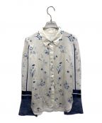 Mame Kurogouchiマメクロゴウチ）の古着「silk lame print sleeves shirt(シルクラメプリントスリーブシャツ)」｜ブルー×ホワイト