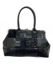 JUNYA WATANABE COMME des GARCONS ((ジュンヤワタナベ コムデギャルソン) パッチワークがま口ハンドバッグ ブラック