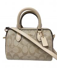COACH (コーチ) ミニ ローアン サッチェル・ブロックド シグネチャー キャンバス ベージュ