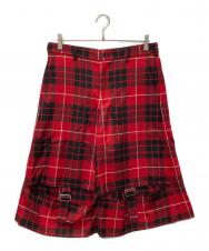 BLACK COMME des GARCONS (ブラックコムデギャルソン) タータンチェックカットアウトベルトハーフパンツ レッド×ブラック サイズ:L