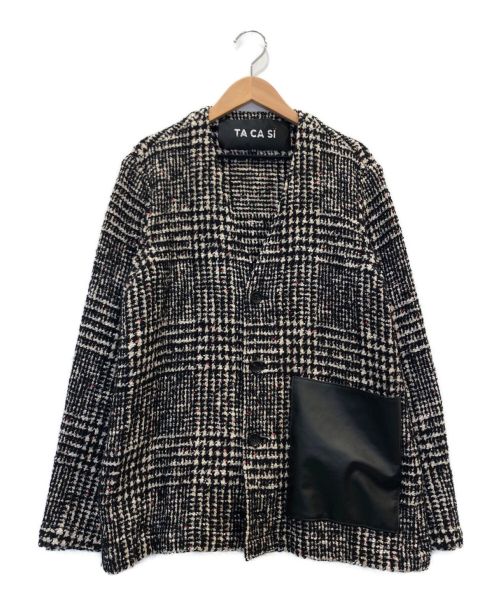 TACASI（タキャシ）TACASI (タキャシ) ノーカラーツイードジャケット ブラック サイズ:44の古着・服飾アイテム
