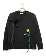 PRADA (プラダ) フラワーアップリケニット ネイビー サイズ:40