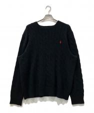 POLO RALPH LAUREN (ポロ・ラルフローレン) ポニー刺繍ケーブルニット ブラック サイズ:XXL