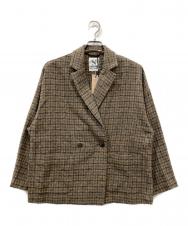 RNA-N (アールエヌエーエヌ) TWEEDY COTTON チェックダブルジャケット ブラウン サイズ:FREE 未使用品