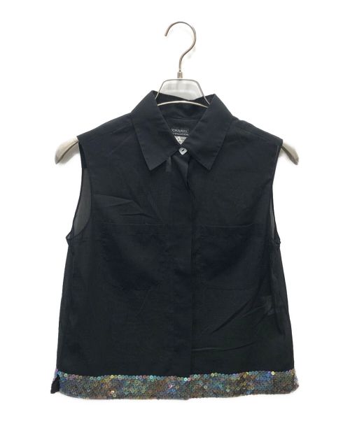 CHANEL（シャネル）CHANEL (シャネル) スパンコールノースリーブブラウス ブラック サイズ:40の古着・服飾アイテム