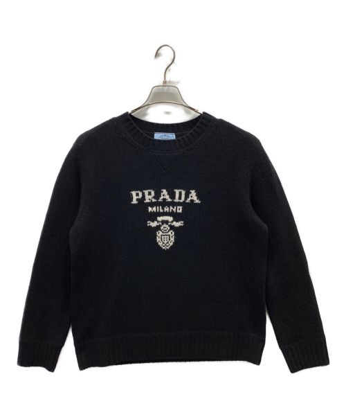 PRADA（プラダ）PRADA (プラダ) カシミヤブレンド王冠ロゴニット ブラック サイズ:40の古着・服飾アイテム