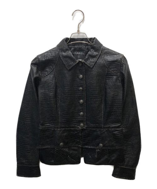 CHANEL（シャネル）CHANEL (シャネル) 型押しフェイクレザージャケット ブラック サイズ:４０の古着・服飾アイテム