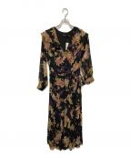 LAUREN RALPH LAURENローレンラルフローレン）の古着「Floral Ruffle-Trim Dress」｜ブラック