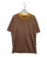 FENDI (フェンディ) ズッカ総柄クルーネックTシャツ ブラウン サイズ:M