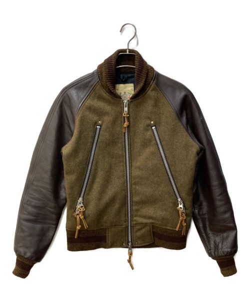 MONITALY（モニタリー）MONITALY (モニタリー) Raglan Zipper Jacket カーキ×ブラウン サイズ:38の古着・服飾アイテム