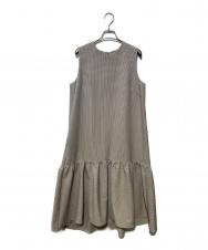 BARNEYS NEWYORK (バーニーズ・ニューヨーク) 千鳥格子ノースリーブフレアワンピース ベージュ サイズ:SIZE 38