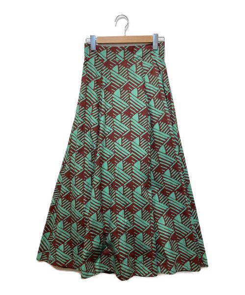 Snidel（スナイデル）Snidel (スナイデル) コットンボリュームフレアプリントスカート ブラウン×グリーン サイズ:1 未使用品の古着・服飾アイテム