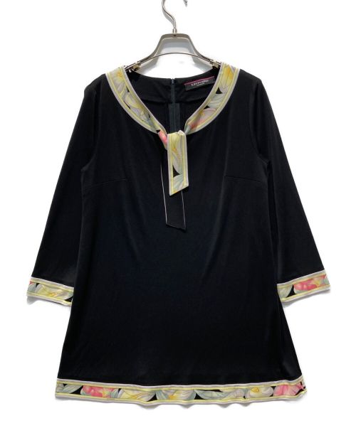 LEONARD（レオナール）LEONARD (レオナール) 切替タイネック長袖チュニック ブラック サイズ:40の古着・服飾アイテム