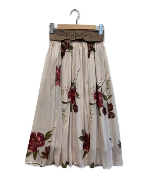 JUSGLITTY（ジャスグリッティー）JUSGLITTY (ジャスグリッティー) ベルト付きシアー大花スカート ベージュ サイズ:1の古着・服飾アイテム
