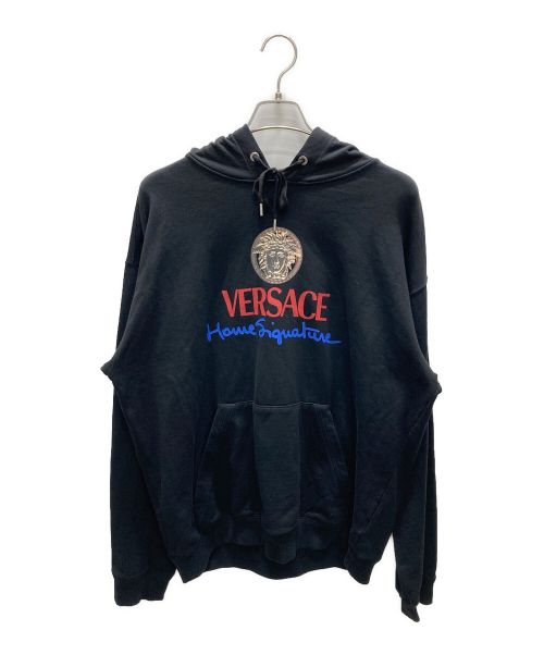 VERSACE（ヴェルサーチ）VERSACE (ヴェルサーチ) HOME SIGNATURE HOODIE/ロゴプリントパーカー ブラック サイズ:XLの古着・服飾アイテム