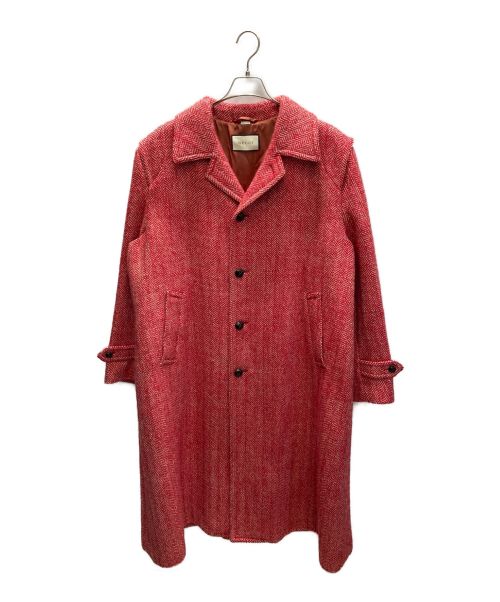 GUCCI（グッチ）GUCCI (グッチ) ヘリンボーンウールコート レッド サイズ:SIZE 52の古着・服飾アイテム