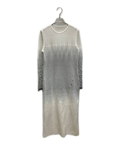 Mame Kurogouchi（マメクロゴウチ）Mame Kurogouchi (マメクロゴウチ) Crane Pattern Jacquard Knitted Dress ホワイト×グレー サイズ:3の古着・服飾アイテム