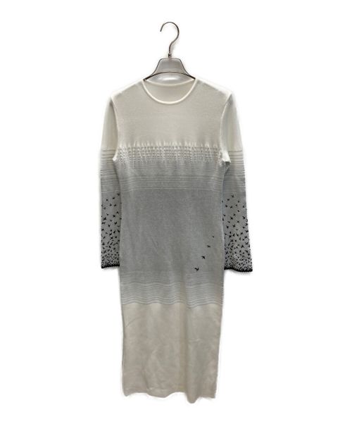 Mame Kurogouchi（マメクロゴウチ）Mame Kurogouchi (マメクロゴウチ) Crane Pattern Jacquard Knitted Dress ホワイト×グレー サイズ:1の古着・服飾アイテム