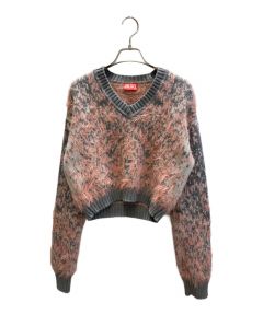 中古・古着通販】DIESEL (ディーゼル) クロップドVネックニット ピンク  
