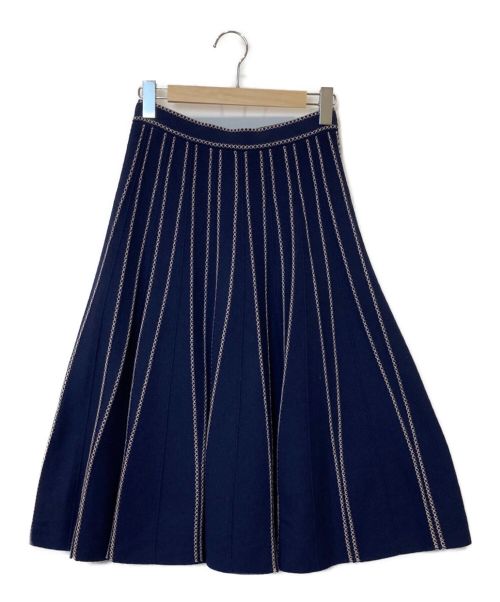 LUMINOSO COMMECA（ルミノーゾコムサ）LUMINOSO COMMECA (ルミノーゾコムサ) タッククロスステッチ ニットプリーツスカート ネイビー サイズ:9 未使用品の古着・服飾アイテム
