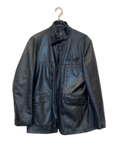 D'URBAN（ダーバン）D'URBAN (ダーバン) 襟ベルト付スタンドカラーラムレザージャケット ブラック サイズ:LLの古着・服飾アイテム