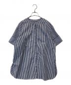 Mila Owenミラオーウェン）の古着「カフスデザイン半袖ドレスシャツ」｜ブルー×ホワイト