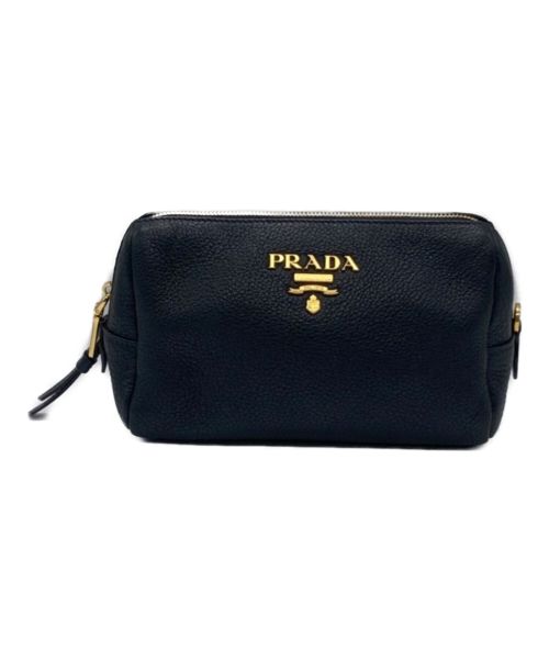 PRADA（プラダ）PRADA (プラダ) レザーコスメポーチ ブラックの古着・服飾アイテム