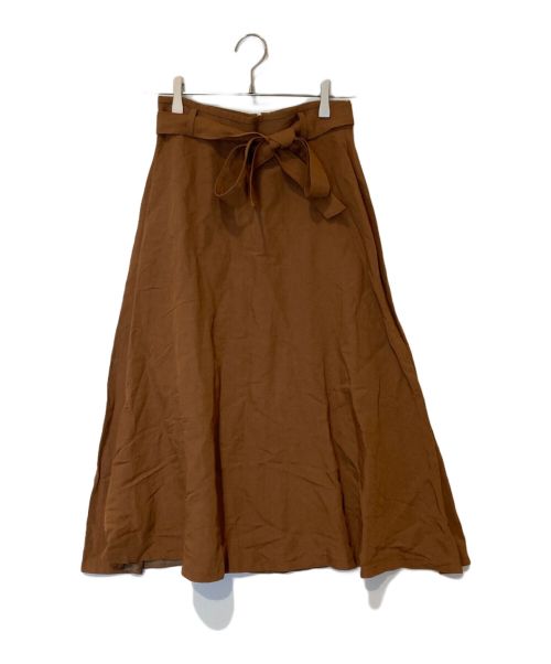 BALLSEY（ボールジィ）BALLSEY (ボールジィ) レーヨンリネン ベルテッドフレアスカート ブラウン サイズ:34 未使用品の古着・服飾アイテム