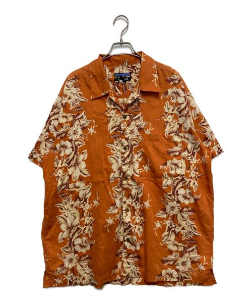 pataloha（パタロハ）pataloha (パタロハ) ハイビスカス柄アロハシャツ オレンジ サイズ:Lの古着・服飾アイテム