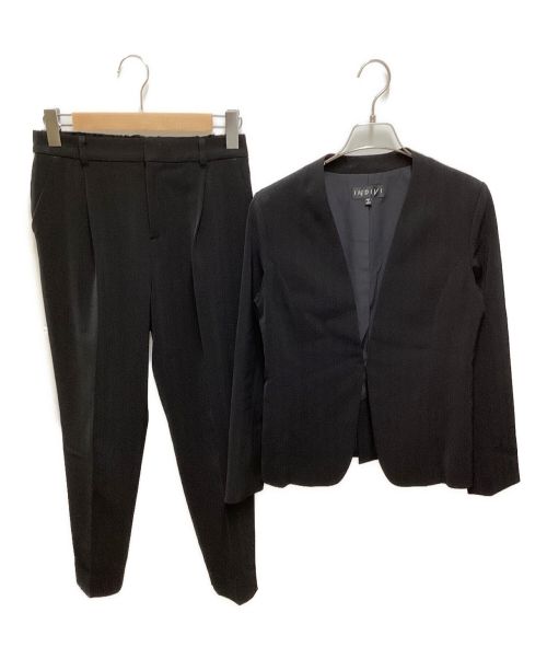 INDIVI（インディヴィ）INDIVI (インディヴィ) ウォッシャブルノーカラージャケットセットアップ ブラック サイズ:38の古着・服飾アイテム