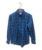 YAMANEヤマネ）の古着「カモメ刺繍藍染チェックシャツ」