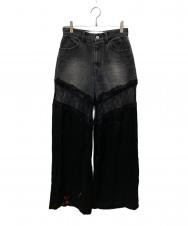 PRANK PROJECT (プランクプロジェクト) Denim Lace Blocking Pants/デニムレースブロッキングパンツ グレー サイズ:38