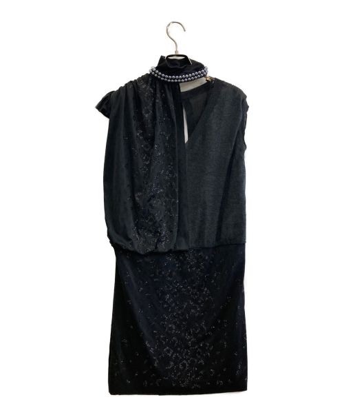 sacai（サカイ）sacai (サカイ) レイヤードノースリーブワンピース ブラック×グレー サイズ:1の古着・服飾アイテム