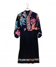 LEONARD FASHION (レオナールファッション) リボンタイフラワーワンピース ネイビー サイズ:38